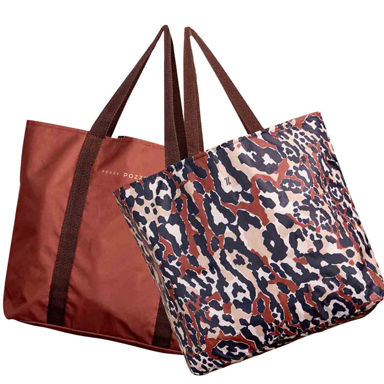 Bolsa de alça dupla face lisa marrom e estampada Gaia