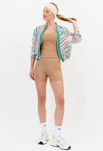 Top longo dupla face de alça liso amêndoa e estampado com bojo removível Lance