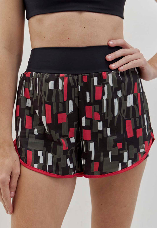 Shorts duplo preto com bolso estampado Voá