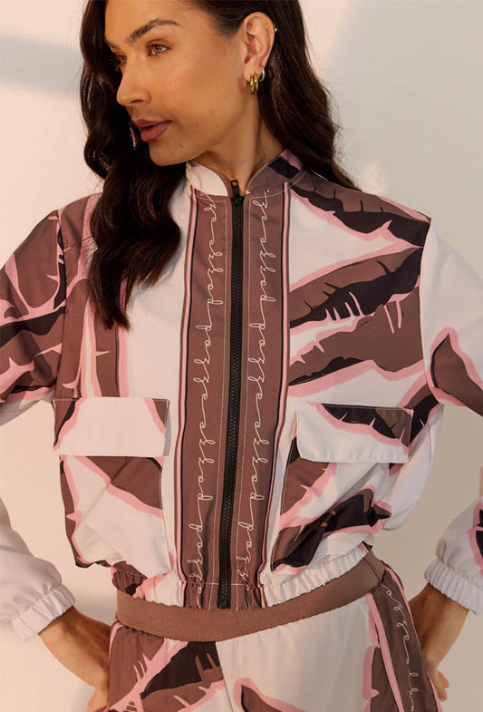 Jaqueta bomber com bolsos frontais estampada Solare