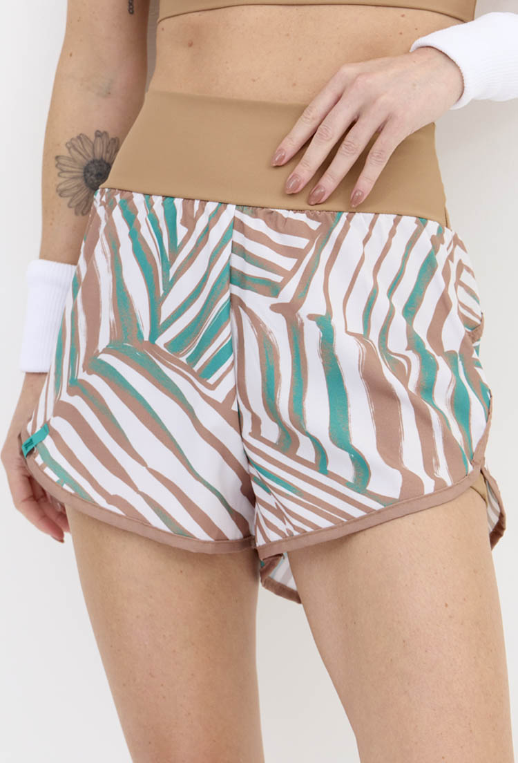 Shorts duplo amêndoa com bolso estampado Lance