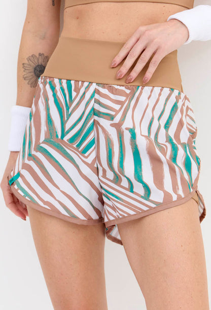 Shorts duplo amêndoa com bolso estampado Lance