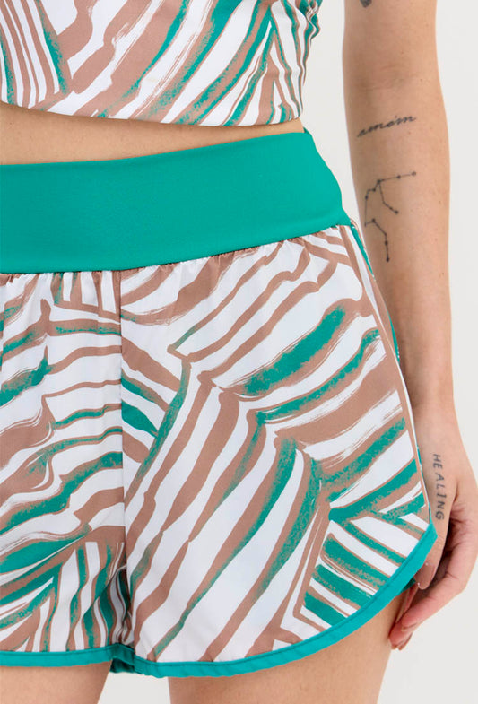 Shorts duplo verde folha com bolso estampado Lance