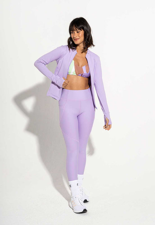 Conjunto Top dupla face+Legging+Jaqueta lavanda Aura