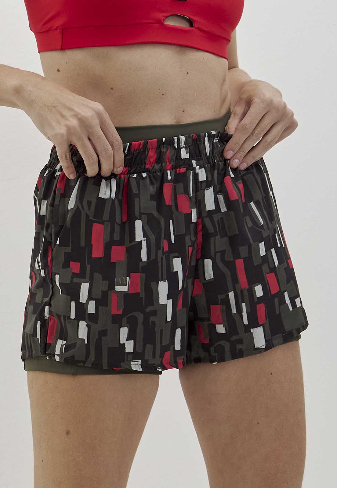 Shorts estampado 2 em 1 com bolsos e bermuda interna verde elite Voá
