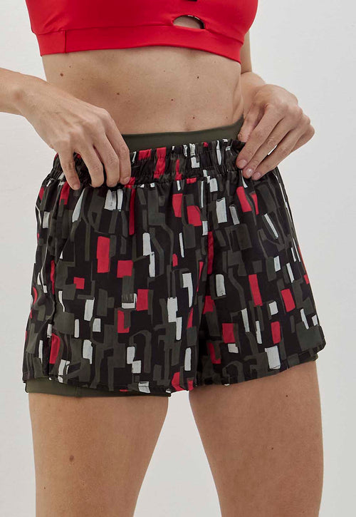 Shorts estampado 2 em 1 com bolsos e bermuda interna verde elite Voá