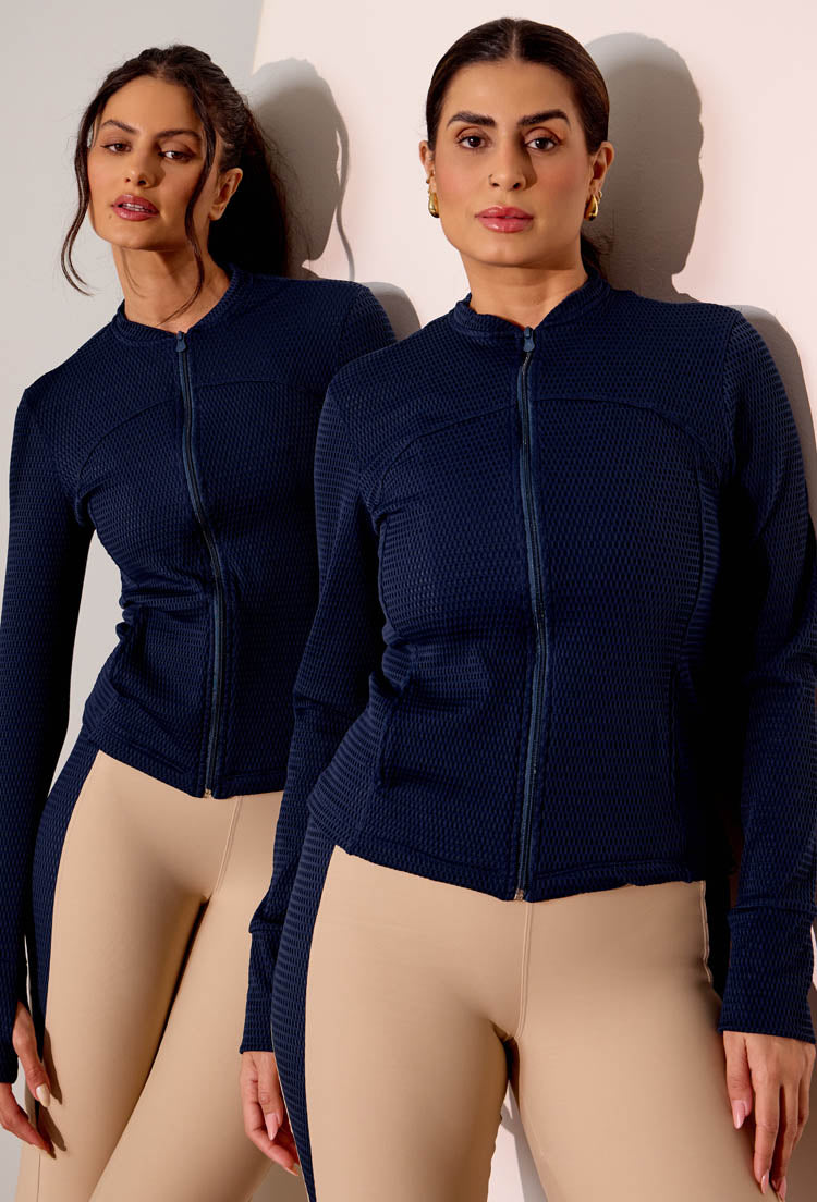 Jaqueta lisa marinho com textura e bolso Gaia