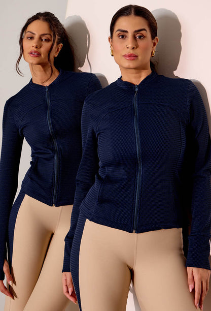 Jaqueta lisa marinho com textura e bolso Gaia