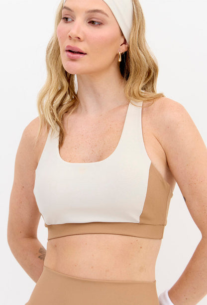 Top nadador dupla face com bojo removível bicolor luna e amêndoa Lance