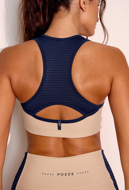 Top nadador bicolor bege árido e marinho com bojo removível Gaia