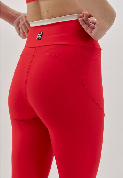 Legging vermelho carmim com detalhe luna no cós e bolsos Voá