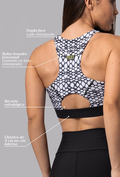 Top running dupla face com bolso estampa Action