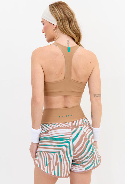 Shorts duplo amêndoa com bolso estampado Lance