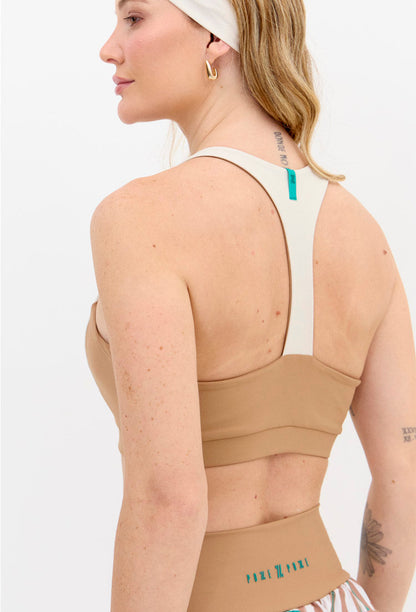 Top nadador dupla face com bojo removível bicolor luna e amêndoa Lance