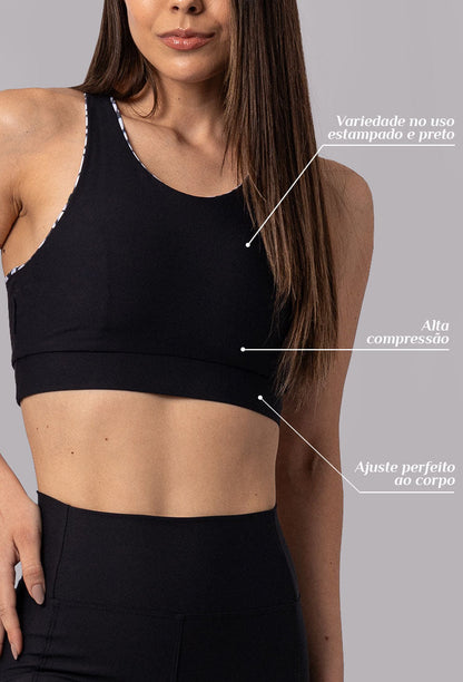 Top running dupla face com bolso estampa Action