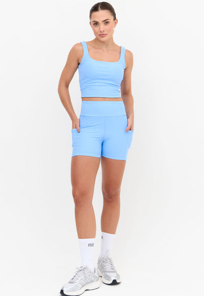 Top longo dupla face bege luna e azul fly com bojo removível Sinergia