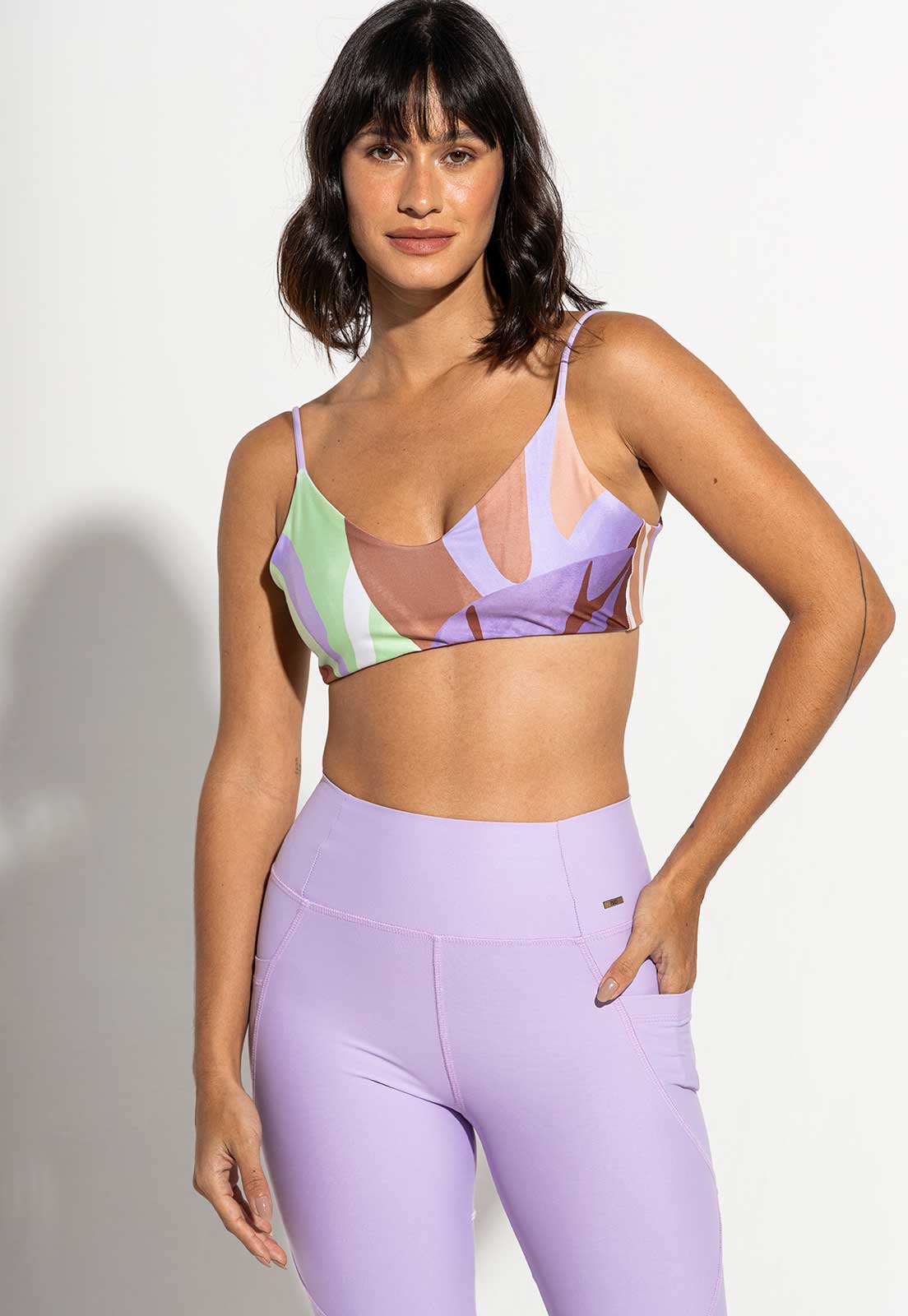 Conjunto Top dupla face+Legging+Jaqueta lavanda Aura