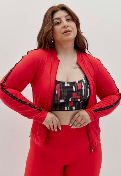 Jaqueta slim de malha vermelho carmim com elástico personalizado Voá