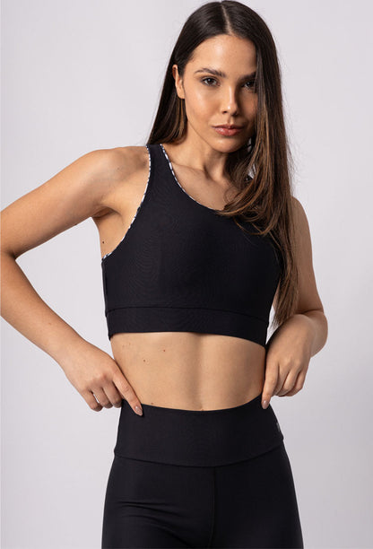 Top running dupla face com bolso estampa Action