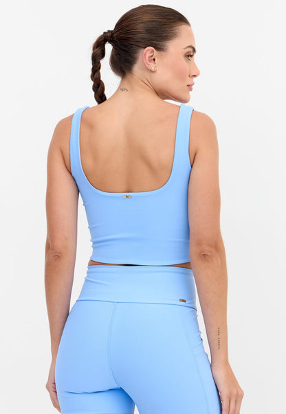 Top longo dupla face bege luna e azul fly com bojo removível Sinergia