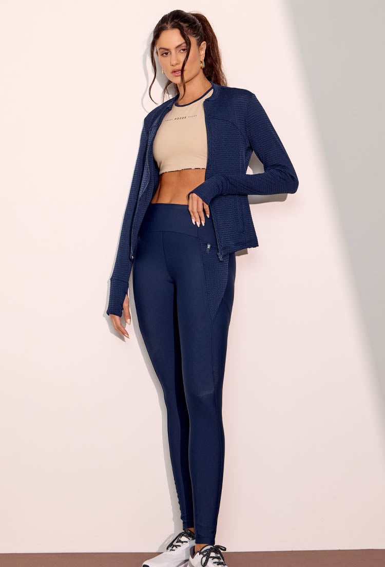 Jaqueta lisa marinho com textura e bolso Gaia