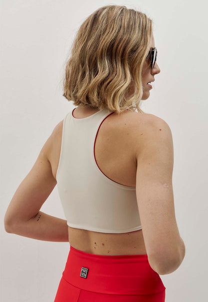 Top dupla face liso vermelho carmim e luna com bojo fixo Voá