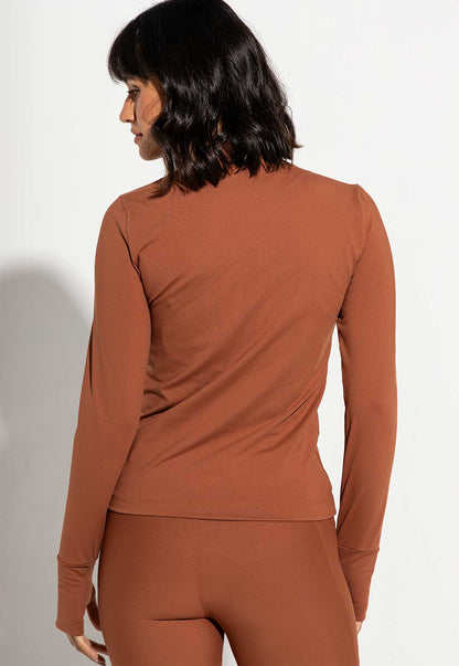 Conjunto Top fechado dupla face+Legging lisa+Jaqueta lisa capuccino Aura