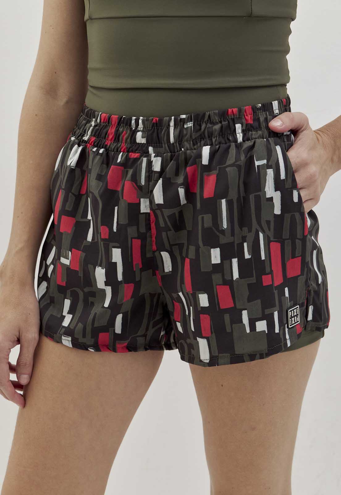 Shorts estampado 2 em 1 com bolsos e bermuda interna verde elite Voá