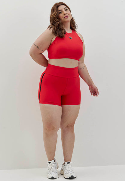 Bermuda vermelho carmim com elástico personalizado e bolso Voá