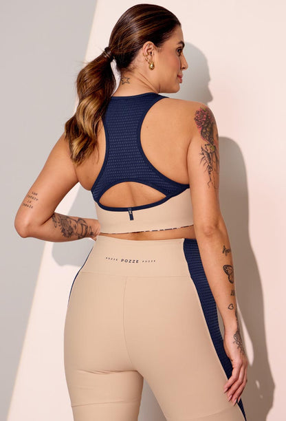 Top nadador bicolor bege árido e marinho com bojo removível Gaia