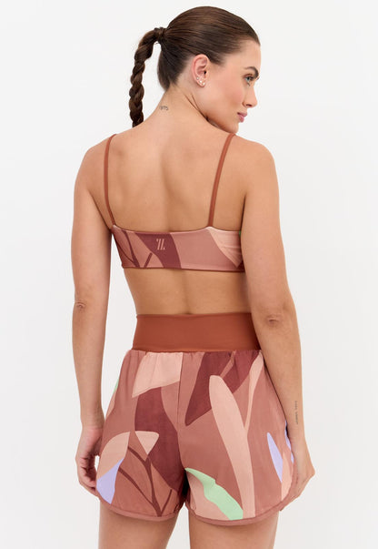 Top faixa dupla face marrom capuccino e estampado com bojo removível Aura
