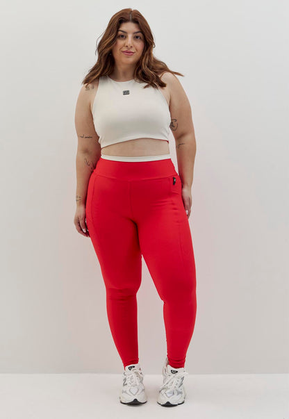 Legging vermelho carmim com detalhe luna no cós e bolsos Voá