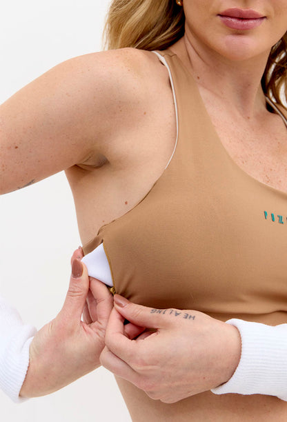 Top nadador dupla face com bojo removível bicolor luna e amêndoa Lance