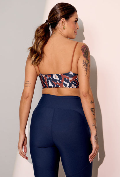 Legging lisa marinho com textura nos bolsos laterais Gaia