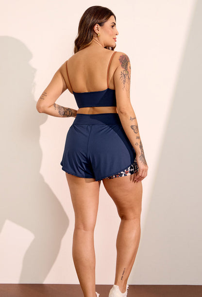 Shorts duplo liso marinho com bolso Gaia