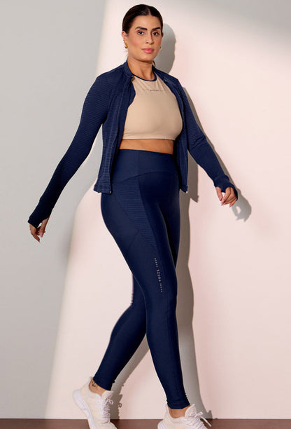 Legging lisa marinho com textura nos bolsos laterais Gaia