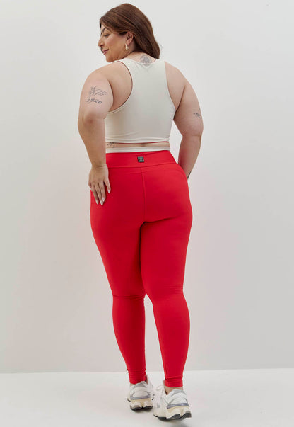 Legging vermelho carmim com detalhe luna no cós e bolsos Voá