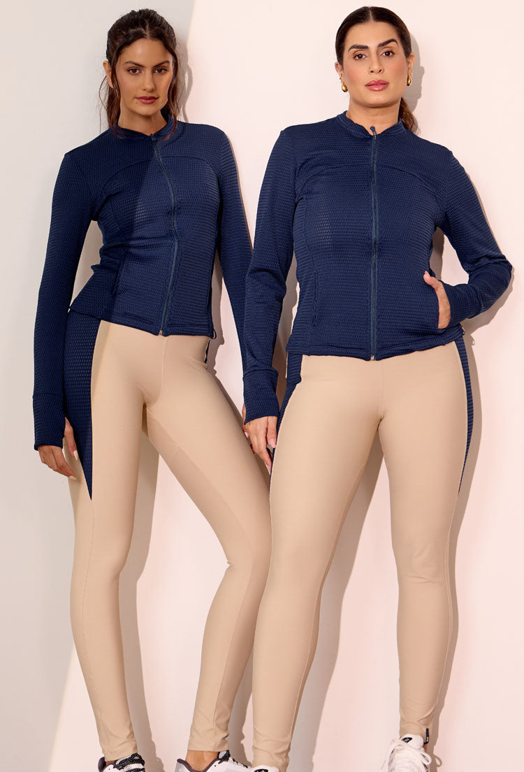 Legging bicolor bege árido e marinho com bolso traseiro Gaia