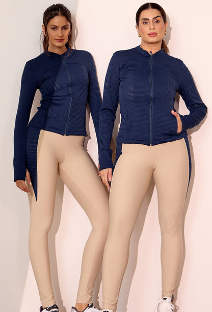 Legging bicolor bege árido e marinho com bolso traseiro Gaia