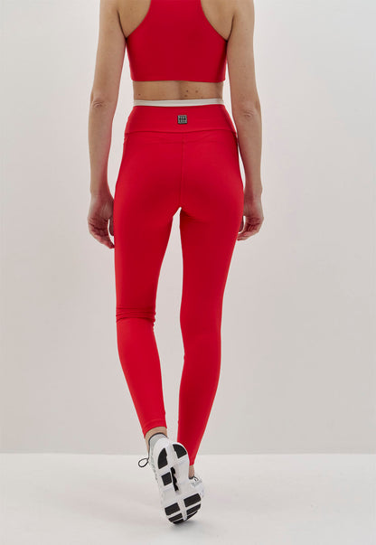 Legging vermelho carmim com detalhe luna no cós e bolsos Voá