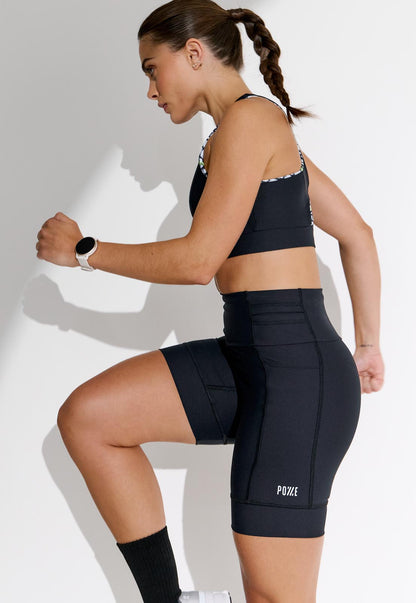 Bermuda Running Lisa Preta Multibolsos Action