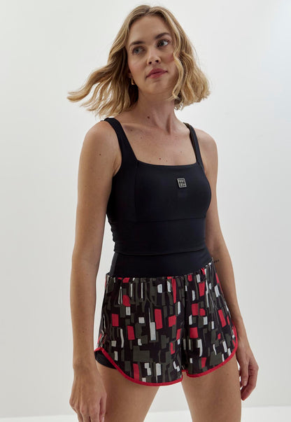 Top longo decote quadrado dupla face preto e verde elite com bojo removível Voá