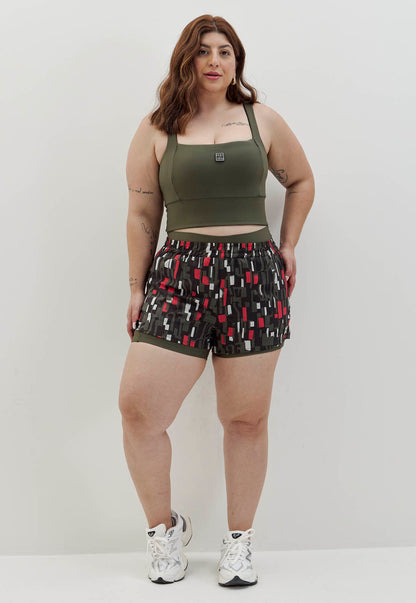 Shorts estampado 2 em 1 com bolsos e bermuda interna verde elite Voá