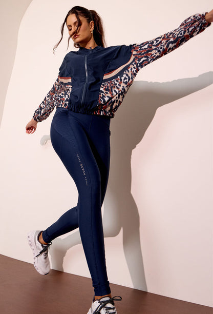 Legging lisa marinho com textura nos bolsos laterais Gaia