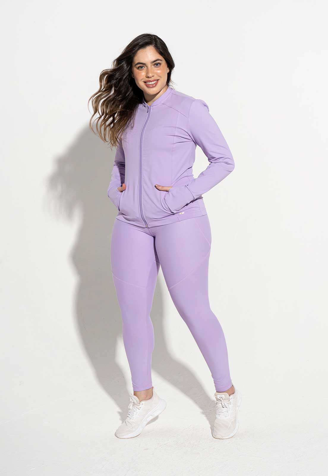 Conjunto Top dupla face+Legging+Jaqueta lavanda Aura