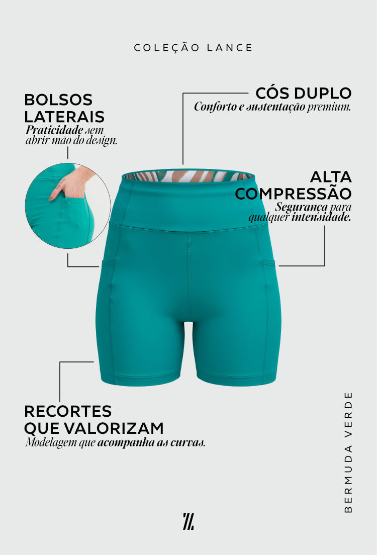 Bermuda lisa verde folha com bolsos Lance