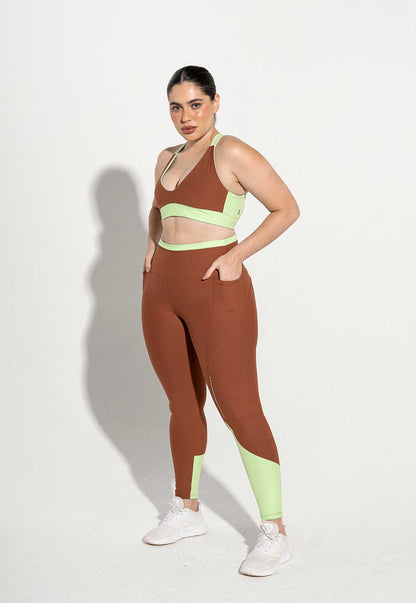 Conjunto Top dupla face+Legging bicolor+Jaqueta lisa capuccino Aura