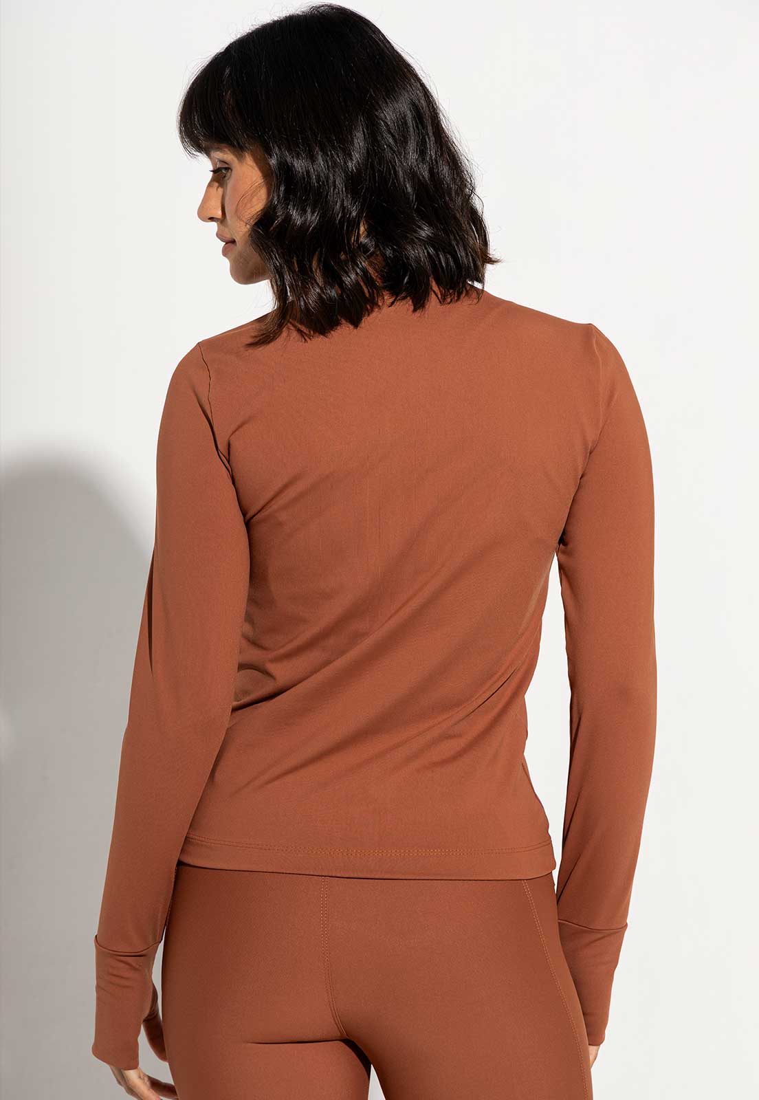 Conjunto Top dupla face+Legging bicolor+Jaqueta lisa capuccino Aura