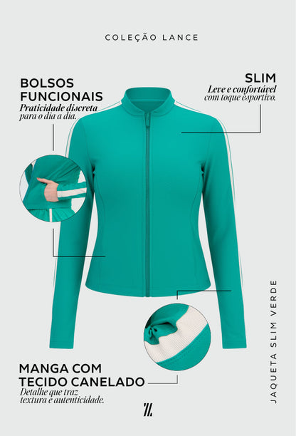 Jaqueta slim de malha com recorte e bolso verde Lance