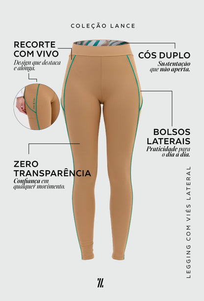 Legging com bolso amêndoa com vivo verde folha Lance